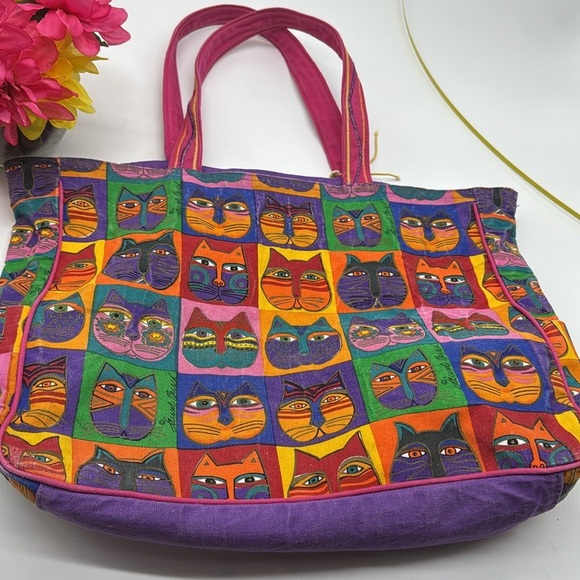 Laurel Burch Large Colorful Cat Tote Bag with Sequins TOT7196 - Picture 8 of 11